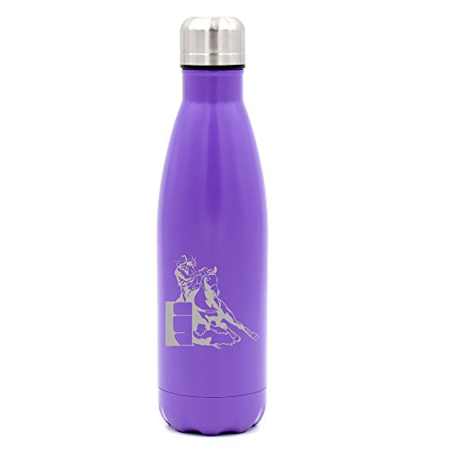 17 oz. Double Wall Vacuum Insulated Stainless Steel Water Bottle Travel Mug Cup Female Barrel Racing Cowgirl (Purple)