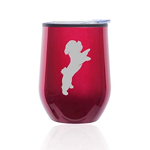 Stemless Wine Tumbler Coffee Travel Mug Glass With Lid Bichon Frise (Fuchsia)