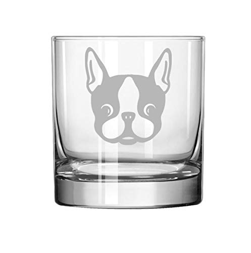 11 oz Rocks Whiskey Highball Glass Boston Terrier Puppy