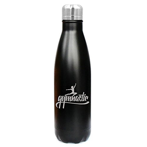 17 oz. Double Wall Vacuum Insulated Stainless Steel Water Bottle Travel Mug Cup Gymnastic Calligraphy (Black)