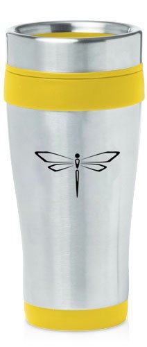 Yellow 16oz Insulated Stainless Steel Travel Mug Z865 Dragonfly