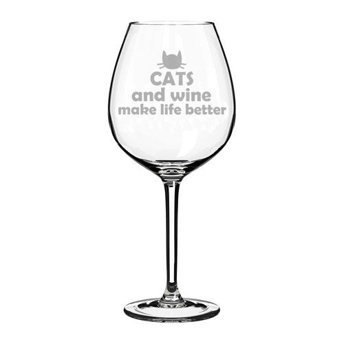 20 oz Jumbo Wine Glass Funny Cats and wine make life better,MIP