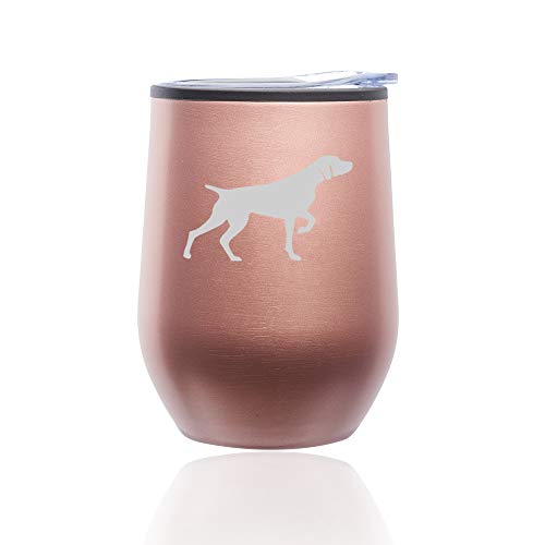 Stemless Wine Tumbler Coffee Travel Mug Glass With Lid German Shorthaired Pointer (Rose Gold)