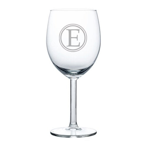 Wine Glass Goblet Circle Monogram Letter (E, 10 oz),MIP