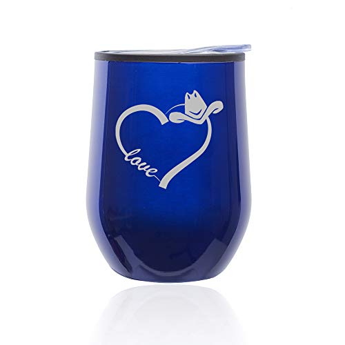 Stemless Wine Tumbler Coffee Travel Mug Glass With Lid Love Heart Country Cowgirl (Blue)