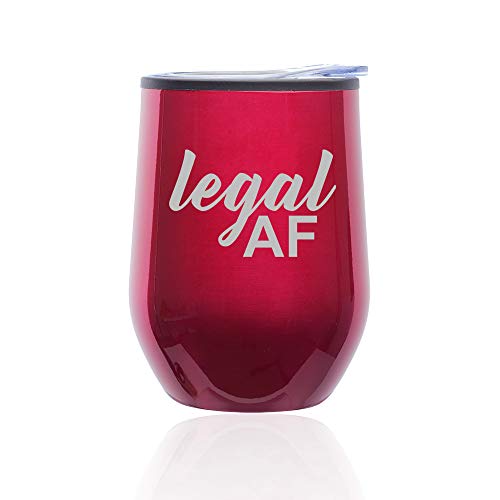 Stemless Wine Tumbler Coffee Travel Mug Glass With Lid Legal AF 21st Birthday (Fuchsia)