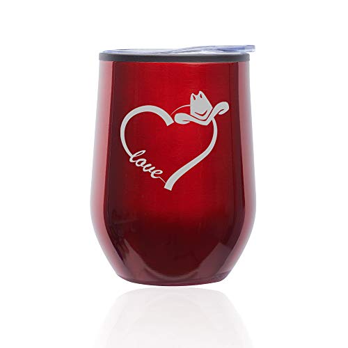 Stemless Wine Tumbler Coffee Travel Mug Glass With Lid Love Heart Country Cowgirl (Red)
