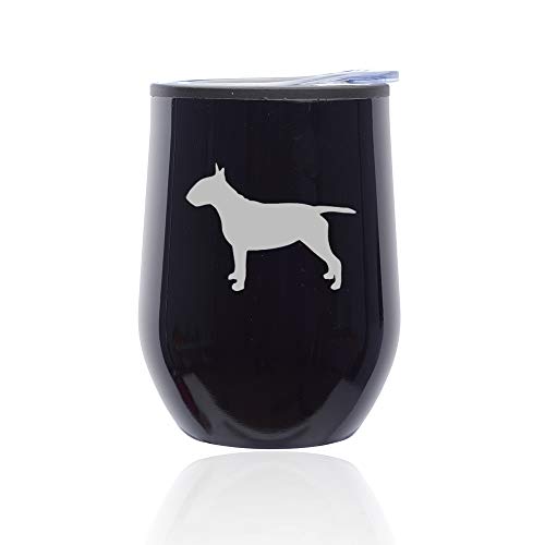 Stemless Wine Tumbler Coffee Travel Mug Glass With Lid Bull Terrier (Midnight Black)