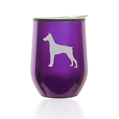 Stemless Wine Tumbler Coffee Travel Mug Glass With Lid Doberman (Royal Purple)