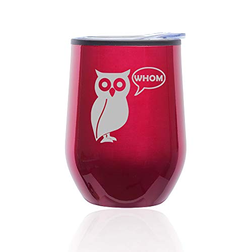 Stemless Wine Tumbler Coffee Travel Mug Glass With Lid Grammar Funny Owl Who Whom (Fuchsia)