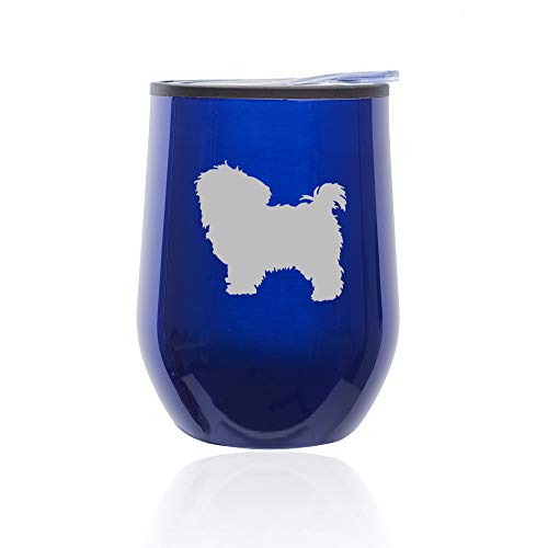 Stemless Wine Tumbler Coffee Travel Mug Glass With Lid Maltese (Blue)