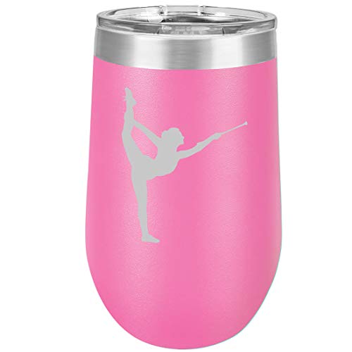 16 oz Double Wall Vacuum Insulated Stainless Steel Stemless Wine Tumbler Glass Coffee Travel Mug With Lid Female Gymnast Twirling Baton Gymnastics (Hot Pink)