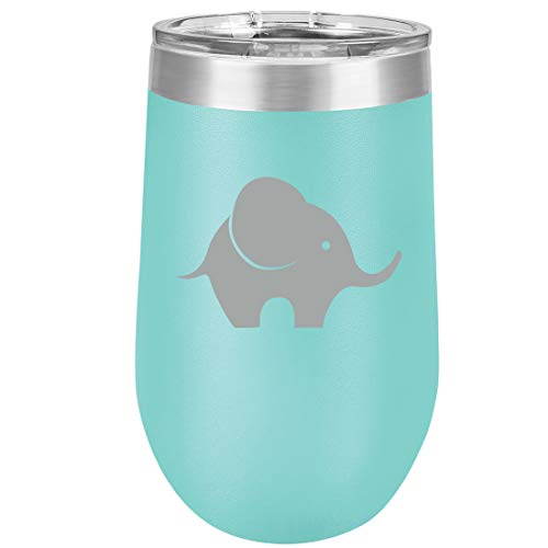 16 oz Double Wall Vacuum Insulated Stainless Steel Stemless Wine Tumbler Glass Coffee Travel Mug With Lid Baby Elephant (Teal)