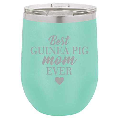 12 oz Double Wall Vacuum Insulated Stainless Steel Stemless Wine Tumbler Glass Coffee Travel Mug With Lid Best Guinea Pig Mom Ever (Teal)