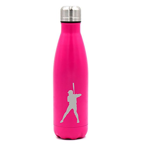 17 oz. Double Wall Vacuum Insulated Stainless Steel Water Bottle Travel Mug Cup Baseball Player (Pink)