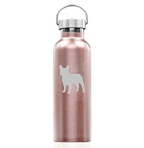 Rose Gold Double Wall Vacuum Insulated Stainless Steel Tumbler Travel Mug French Bulldog (25 oz Water Bottle)