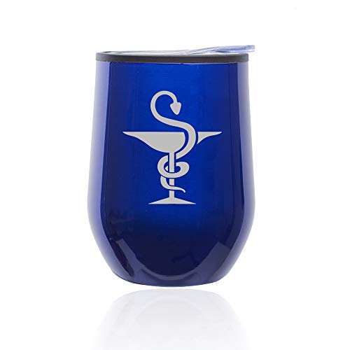Stemless Wine Tumbler Coffee Travel Mug Glass With Lid Pharmacist Pharmacy (Blue)