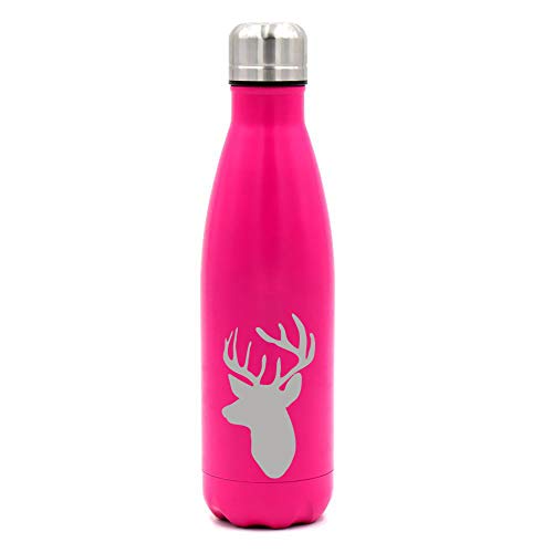 MIP Brand 17 oz. Double Wall Vacuum Insulated Stainless Steel Water Bottle Travel Mug Cup Deer Head with Antlers (Pink)