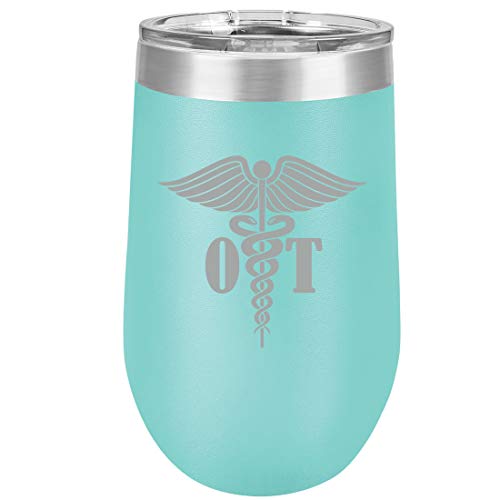 16 oz Double Wall Vacuum Insulated Stainless Steel Stemless Wine Tumbler Glass Coffee Travel Mug With Lid OT Occupational Therapy Therapist (Teal)