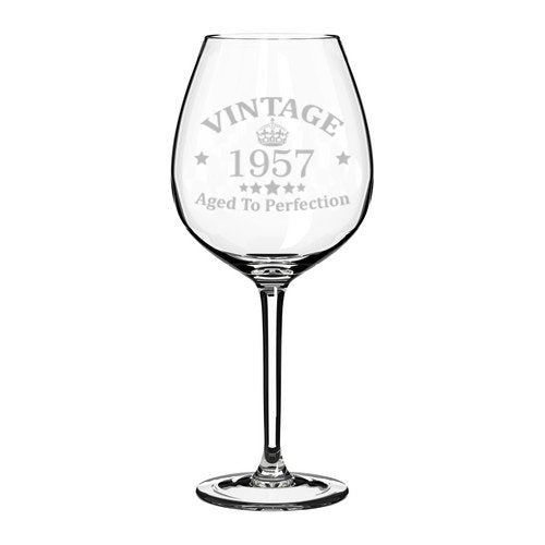 Wine Glass Goblet 61st Birthday Vintage Aged To Perfection 1957 (20 oz Jumbo)