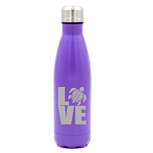 17 oz. Double Wall Vacuum Insulated Stainless Steel Water Bottle Travel Mug Cup Love Sea Turtle (Purple)