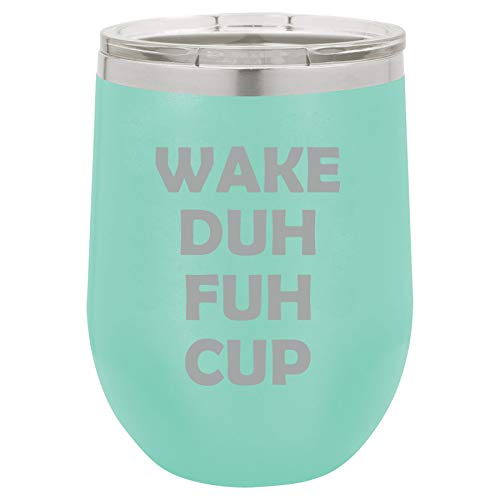 12 oz Double Wall Vacuum Insulated Stainless Steel Stemless Wine Tumbler Glass Coffee Travel Mug With Lid Wake Duh Fuh Cup (Teal)