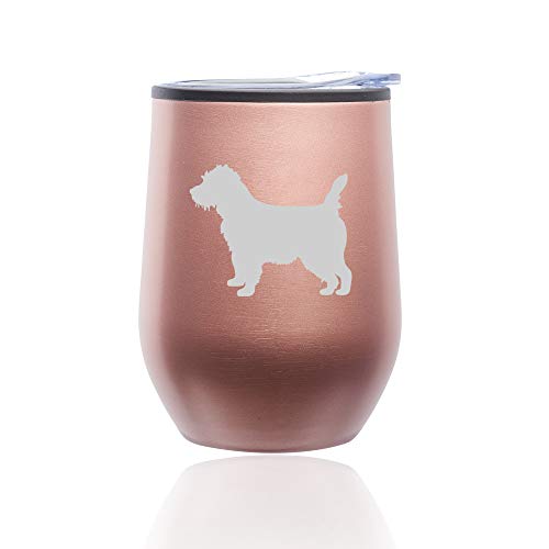 Stemless Wine Tumbler Coffee Travel Mug Glass With Lid Cairn Terrier (Rose Gold)