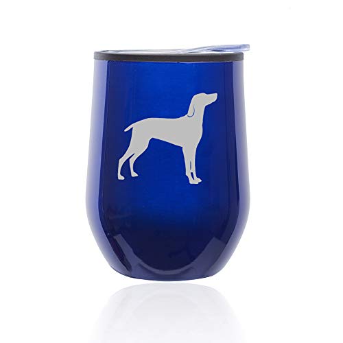 Stemless Wine Tumbler Coffee Travel Mug Glass With Lid Weimaraner (Blue)