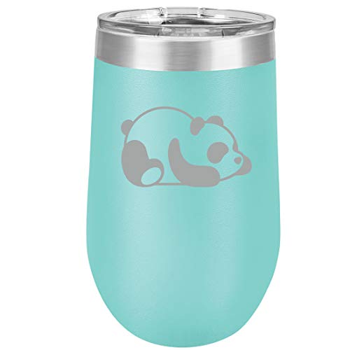 16 oz Double Wall Vacuum Insulated Stainless Steel Stemless Wine Tumbler Glass Coffee Travel Mug With Lid Lazy Panda (Teal)