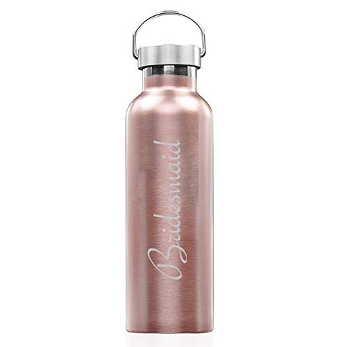 Rose Gold Double Wall Vacuum Insulated Stainless Steel Tumbler Travel Mug Bridesmaid Bachelorette Wedding (25 oz Water Bottle)