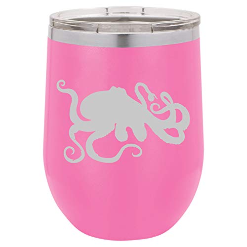 12 oz Double Wall Vacuum Insulated Stainless Steel Stemless Wine Tumbler Glass Coffee Travel Mug With Lid Octopus And Tentacles (Hot-Pink)