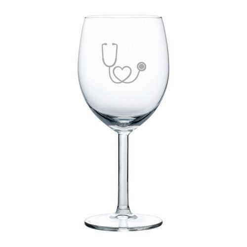 10 oz Wine Glass Nurse Doctor Heart Stethoscope,MIP