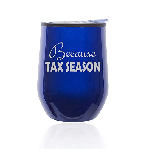 Stemless Wine Tumbler Coffee Travel Mug Glass With Lid Because Tax Season Funny CPA Accountant (Blue)