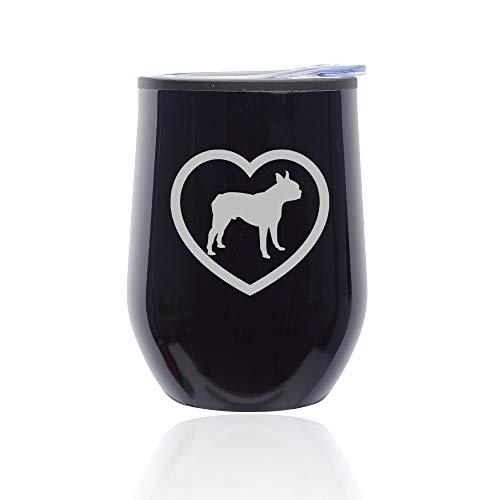 Stemless Wine Tumbler Coffee Travel Mug Glass With Lid Boston Terrier Heart (Midnight Black)