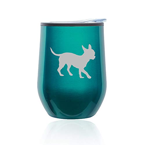 Stemless Wine Tumbler Coffee Travel Mug Glass With Lid Chihuahua (Turquoise Teal)