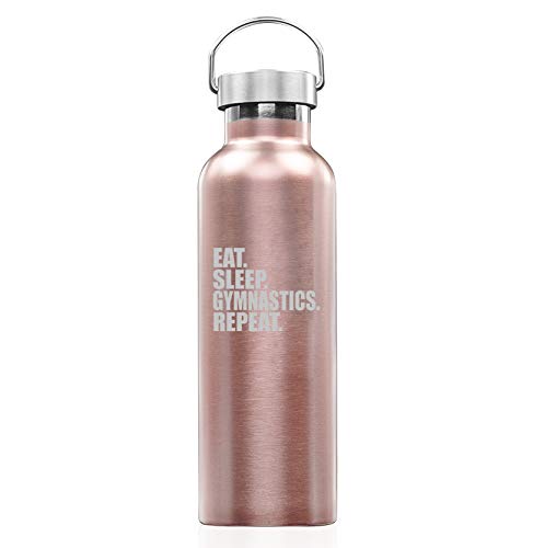 Rose Gold Double Wall Vacuum Insulated Stainless Steel Tumbler Travel Mug Eat Sleep Gymnastics Repeat (25 oz Water Bottle)