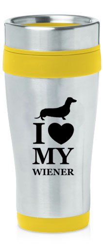 Yellow 16oz Insulated Stainless Steel Travel Mug Z1113 I Love My w*ener