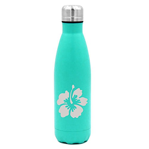 17 oz. Double Wall Vacuum Insulated Stainless Steel Water Bottle Travel Mug Cup Hibiscus (Light-Blue)