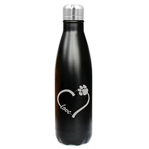 17 oz. Double Wall Vacuum Insulated Stainless Steel Water Bottle Travel Mug Cup Love Heart Paw Animals (Black)