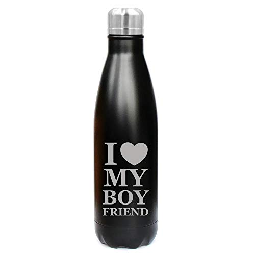 17 oz. Double Wall Vacuum Insulated Stainless Steel Water Bottle Travel Mug Cup I Love My Boyfriend (Black)