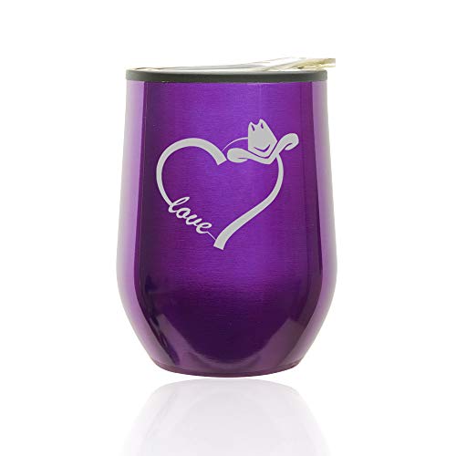 Stemless Wine Tumbler Coffee Travel Mug Glass With Lid Love Heart Country Cowgirl (Royal Purple)