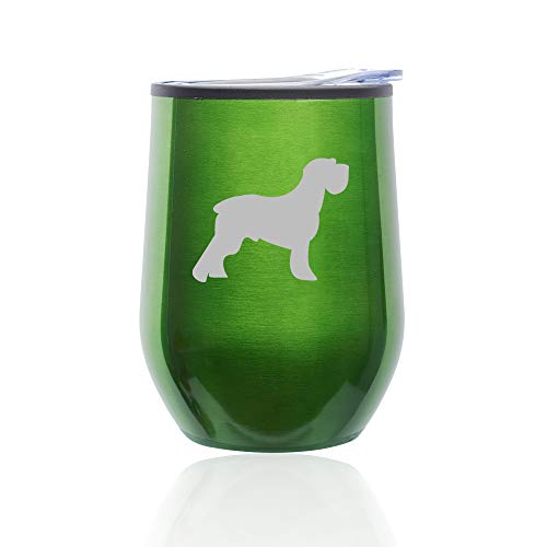 Stemless Wine Tumbler Coffee Travel Mug Glass With Lid Schnauzer (Green)