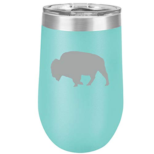 16 oz Double Wall Vacuum Insulated Stainless Steel Stemless Wine Tumbler Glass Coffee Travel Mug With Lid Buffalo (Teal)