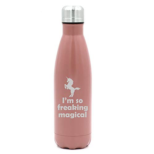 MIP Brand 17 oz. Double Wall Vacuum Insulated Stainless Steel Water Bottle Travel Mug Cup I'm So Freaking Magical Unicorn (Rose Gold)