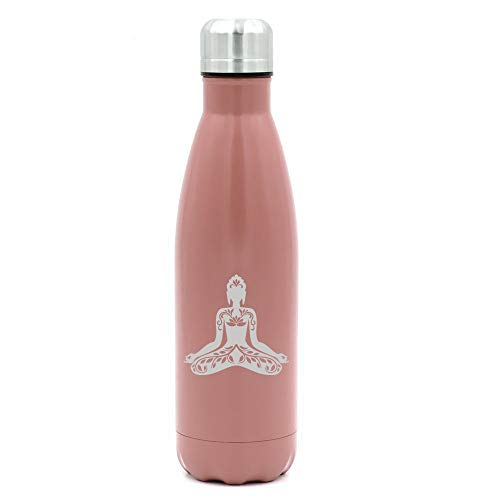 MIP Brand 17 oz. Double Wall Vacuum Insulated Stainless Steel Water Bottle Travel Mug Cup Buddha Yoga Lotus (Rose Gold)