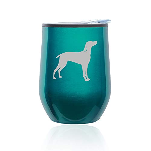 Stemless Wine Tumbler Coffee Travel Mug Glass With Lid Weimaraner (Turquoise Teal)