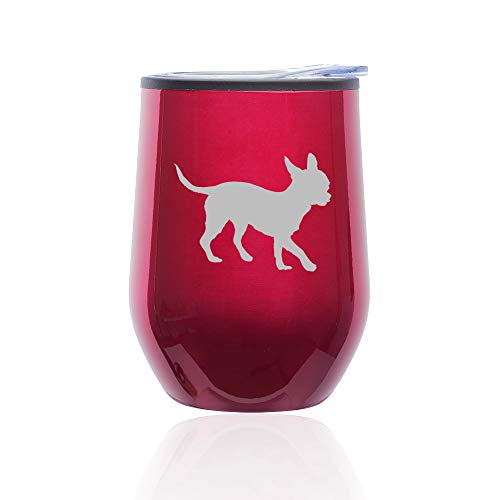 Stemless Wine Tumbler Coffee Travel Mug Glass With Lid Chihuahua (Fuchsia)