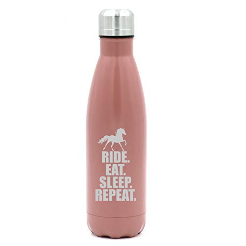 MIP Brand 17 oz. Double Wall Vacuum Insulated Stainless Steel Water Bottle Travel Mug Cup Horse Ride Eat Sleep Repeat (Rose Gold)