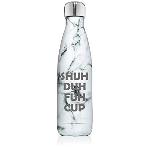 17 oz. Double Wall Vacuum Insulated Stainless Steel Water Bottle Travel Mug Cup Shuh Duh Fuh Cup (Black White Marble)