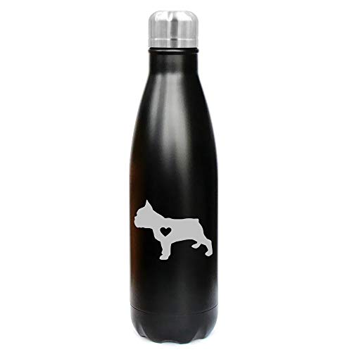 MIP Brand 17 oz. Double Wall Vacuum Insulated Stainless Steel Water Bottle Travel Mug Cup Cute French Bulldog with Heart (Black)